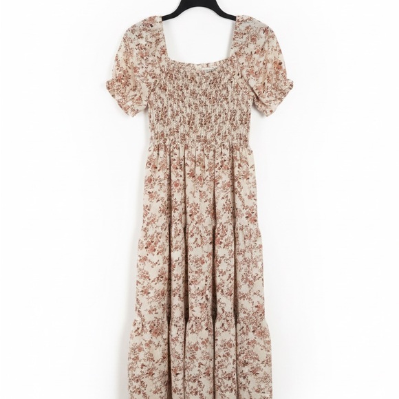 SHEIN Dresses & Skirts - Floral Smocked Peasant Midi Dress - Puff Sleeve Modest Cottagecore - Size Medium